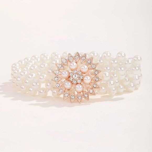 Pearl Rhinestone Decor Elastic Stretchy Belt NEW - Picture 4 of 5